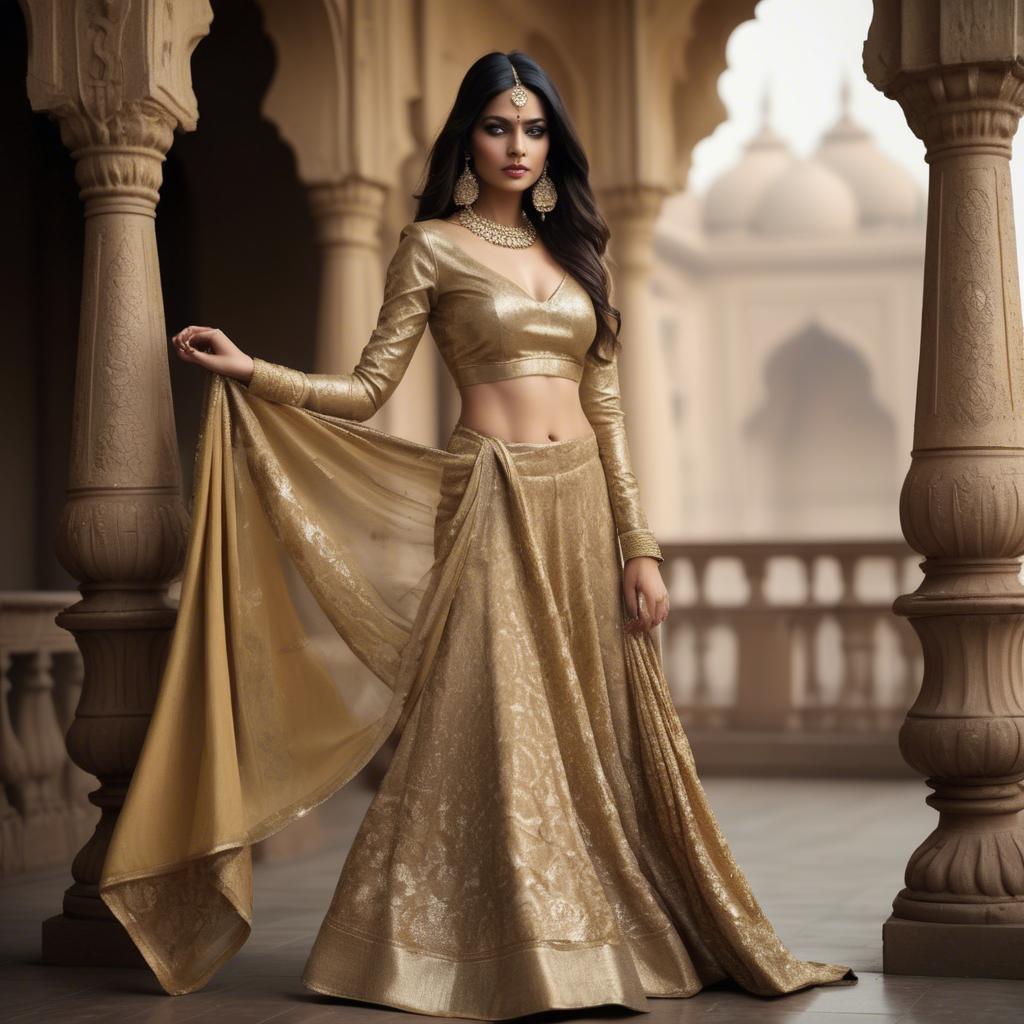 A stunning image of indian glamour in golden fabric highlights.