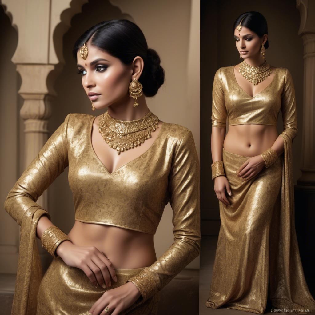 A stunning image of indian glamour in golden fabric highlights.