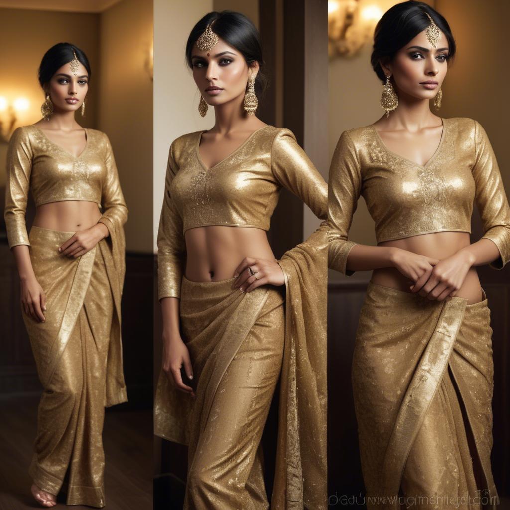 A stunning image of indian glamour in golden fabric highlights.