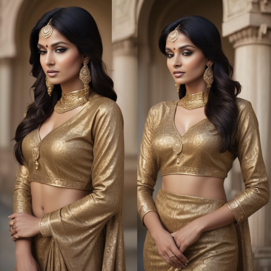 A stunning image of indian glamour in golden fabric highlights.