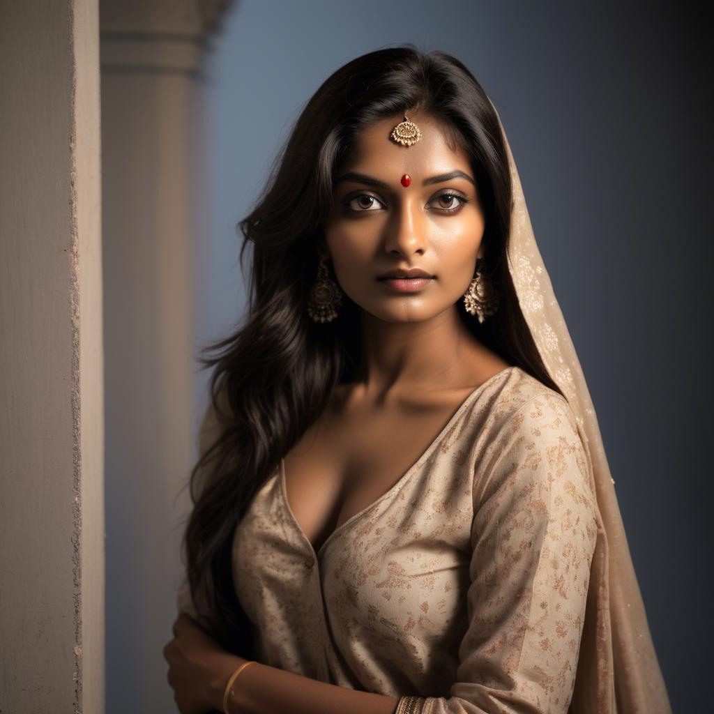A stunning image of indian model in soft lighting.