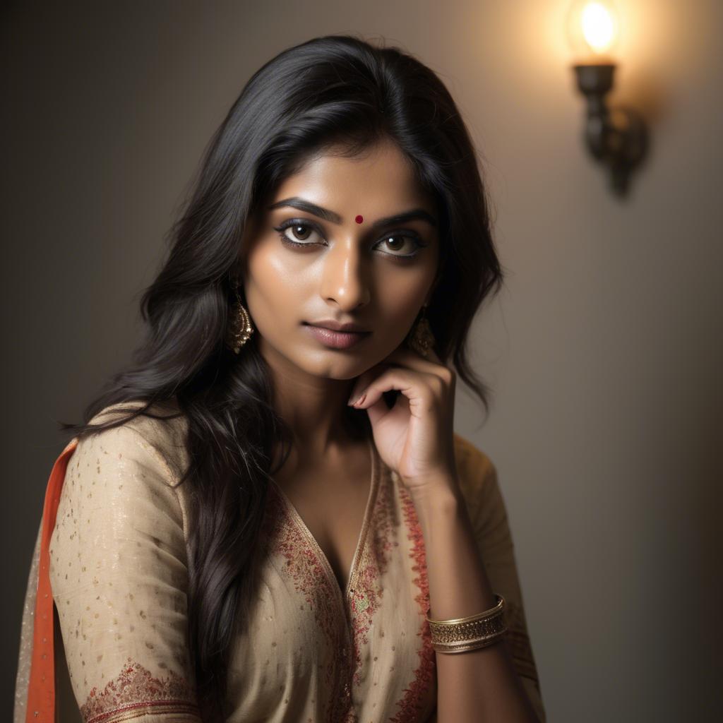 A stunning image of indian model in soft lighting.