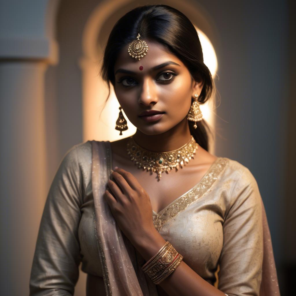 A stunning image of indian model in soft lighting.