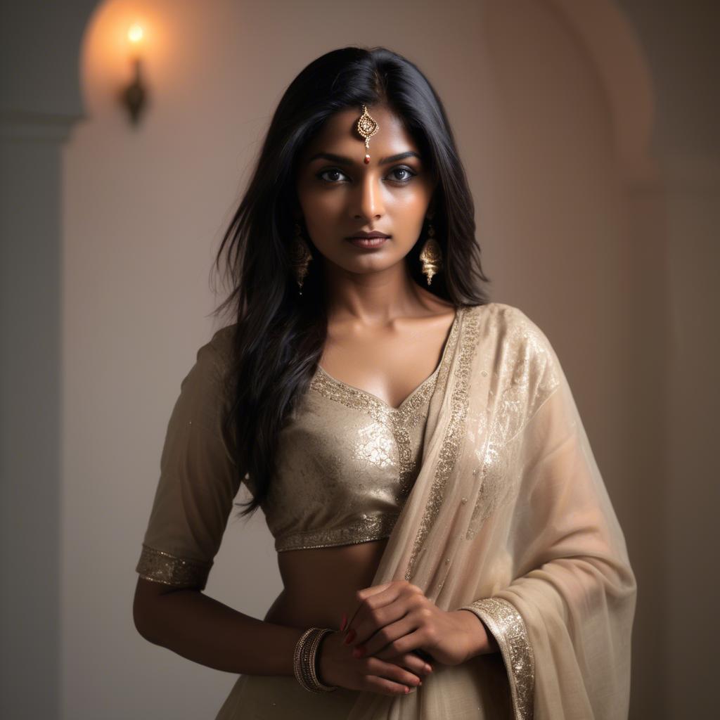 A stunning image of indian model in soft lighting.
