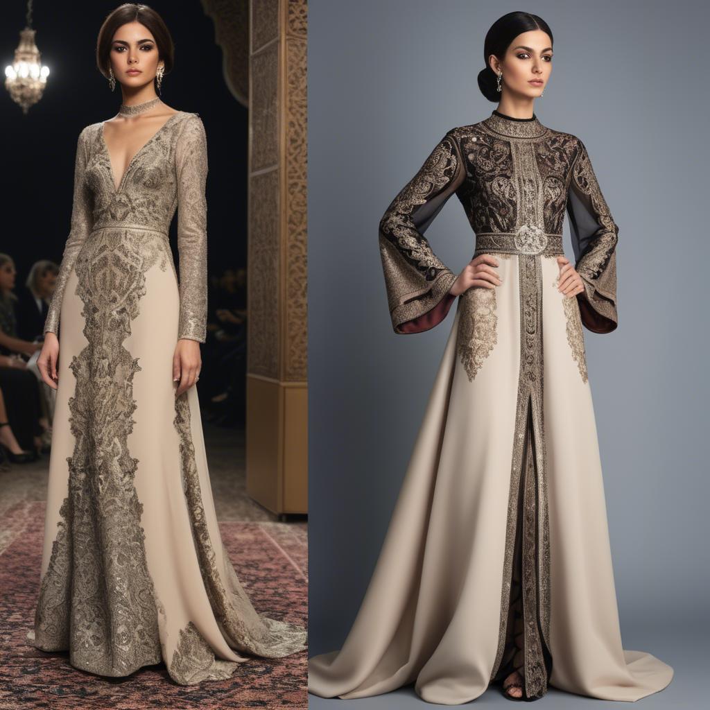 A stunning image of iranian elegance in a high-fashion gown enriched by subtle middle eastern motifs.