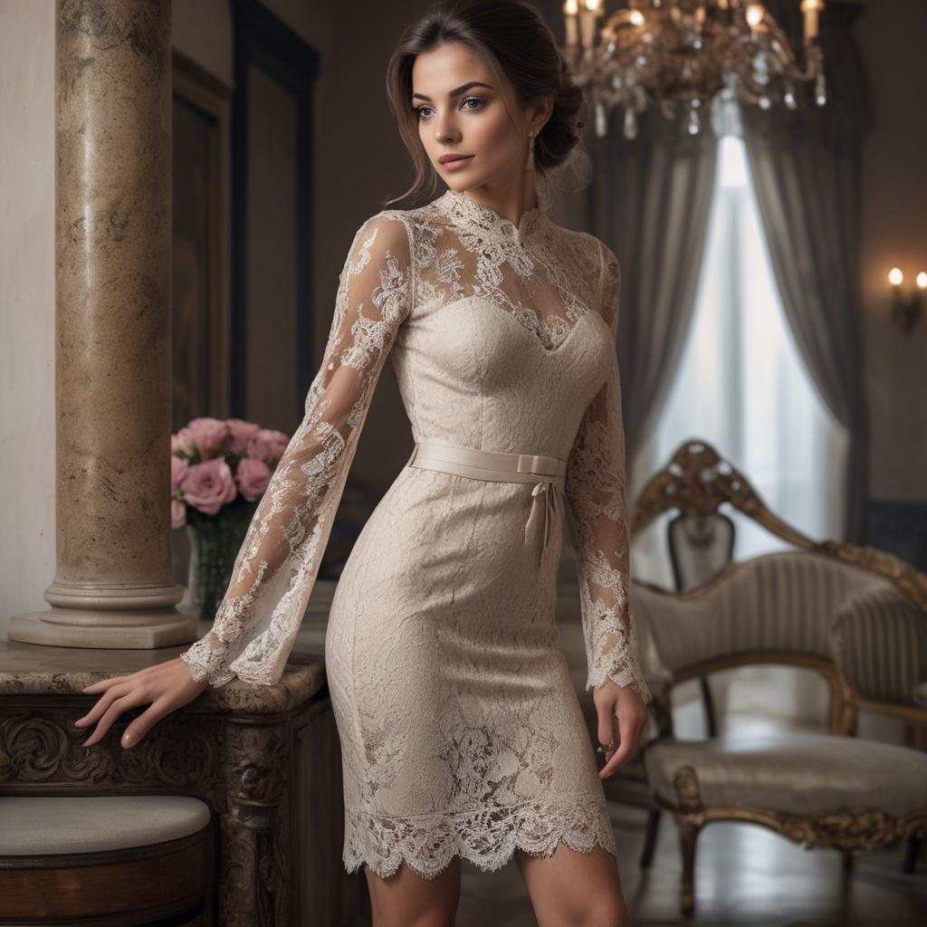 A stunning image of italian beauty in a luxurious lace dress.