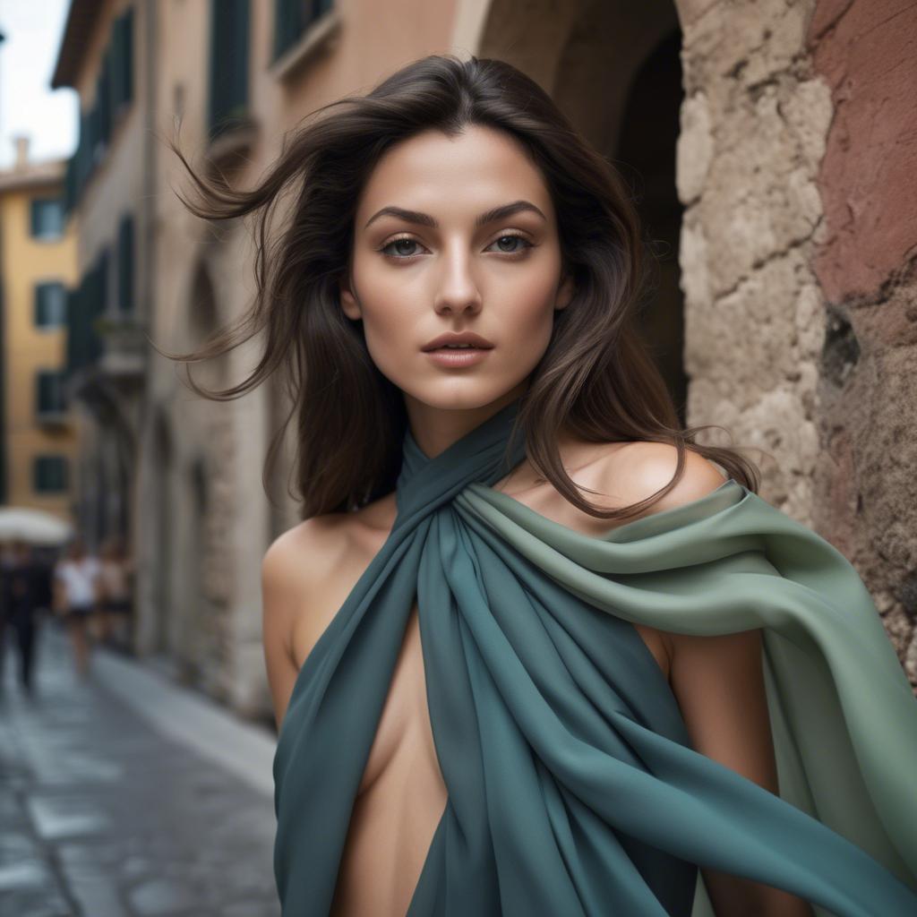 A stunning image of italian beauty in flowing fabrics.