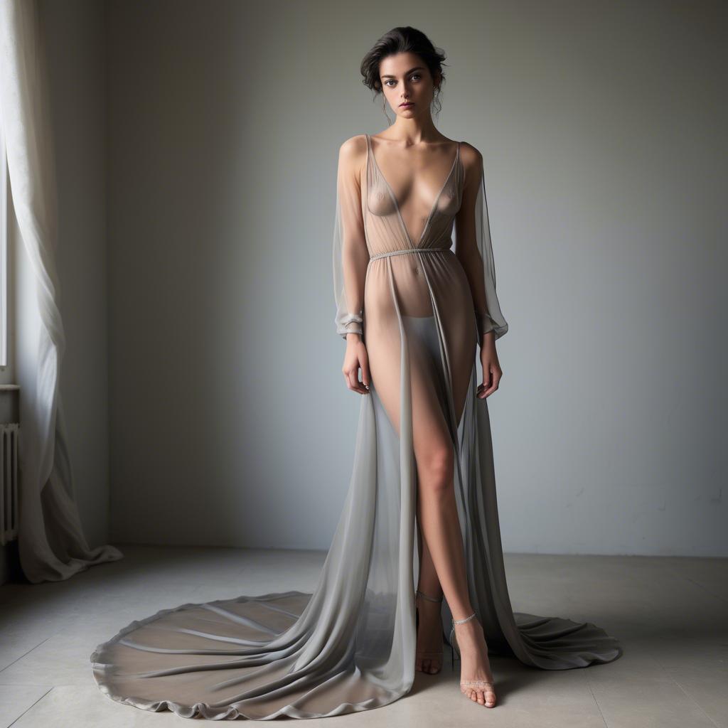 A stunning image of italian model in a sheer silk gown.