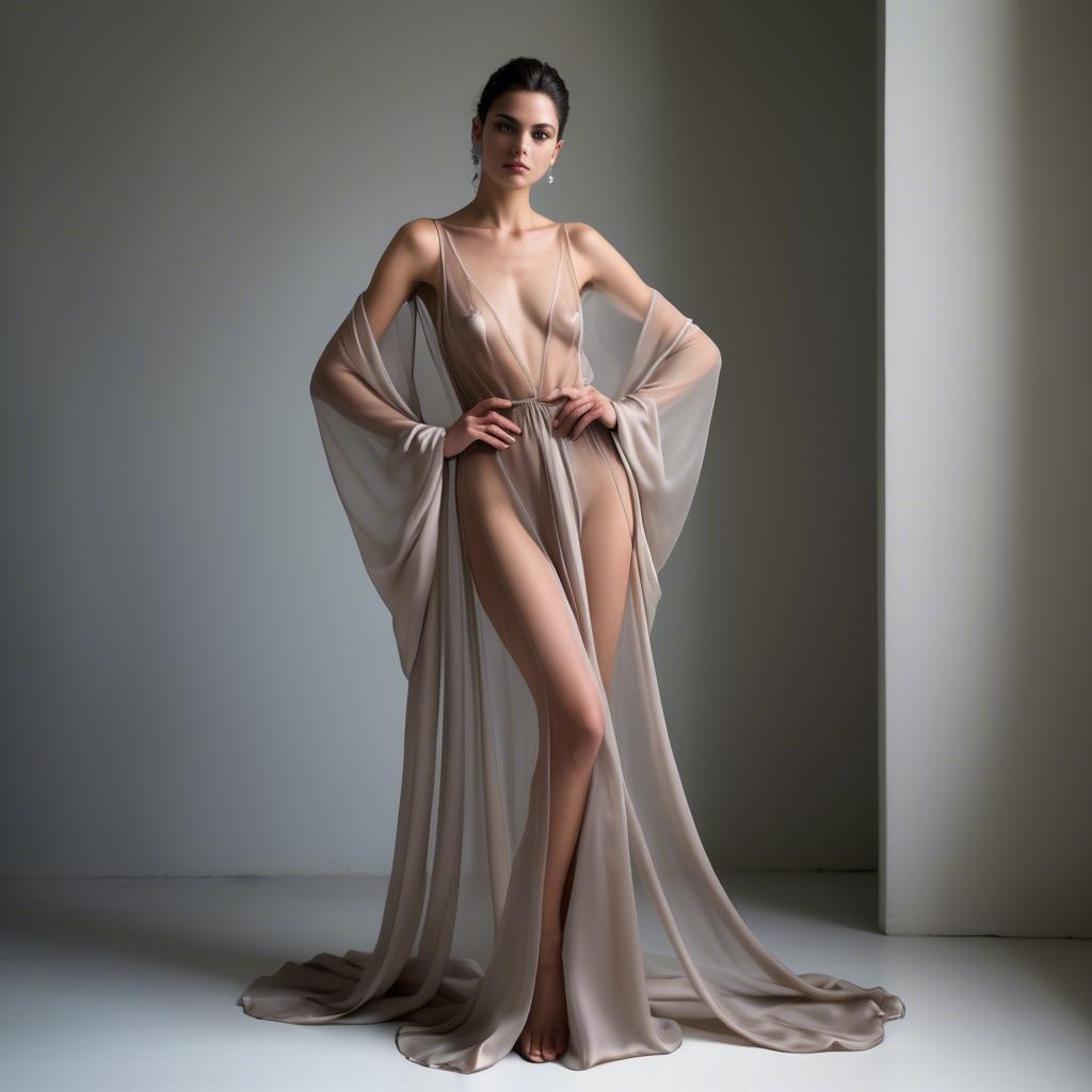 A stunning image of italian model in a sheer silk gown.