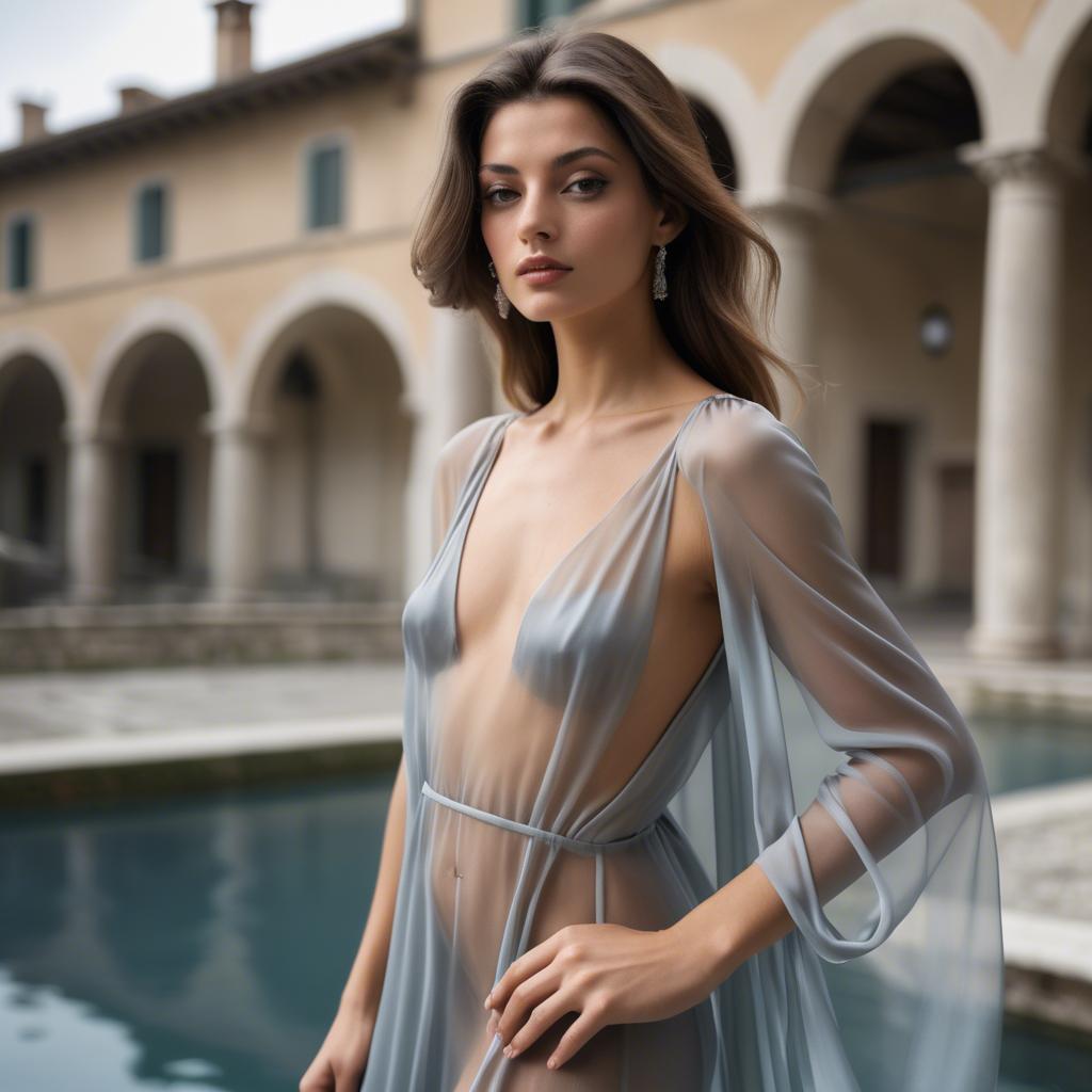 A stunning image of italian model in a sheer silk gown.