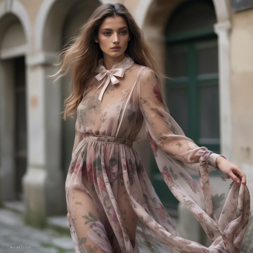 A stunning image of italian model in sheer romantic fabrics.