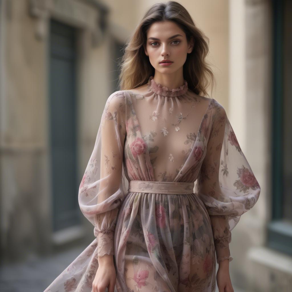 A stunning image of italian model in sheer romantic fabrics.