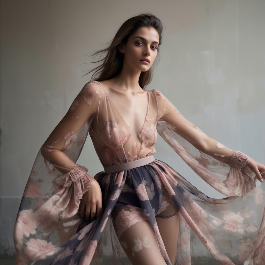 A stunning image of italian model in sheer romantic fabrics.