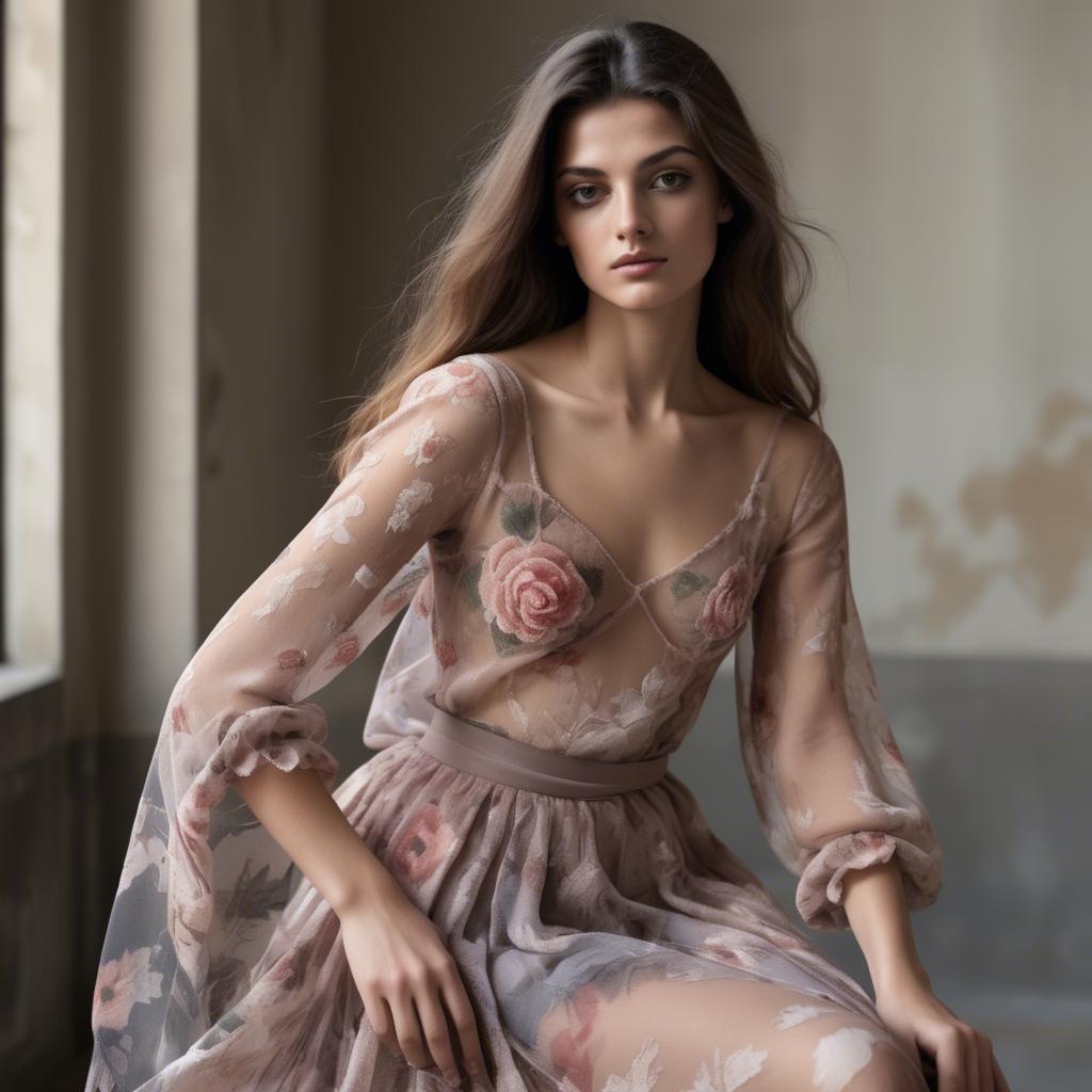 A stunning image of italian model in sheer romantic fabrics.