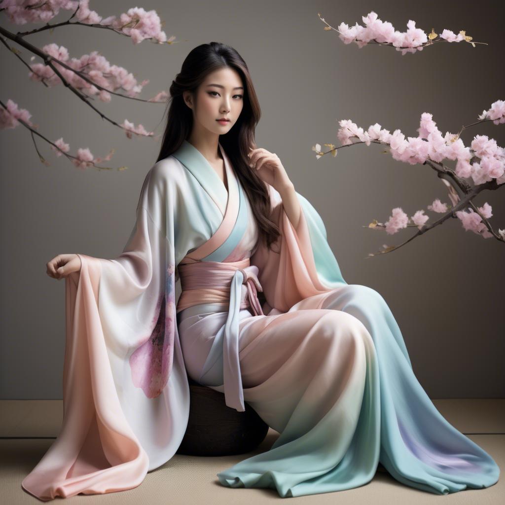 A stunning image of japanese beauty in flowing pastel silk.