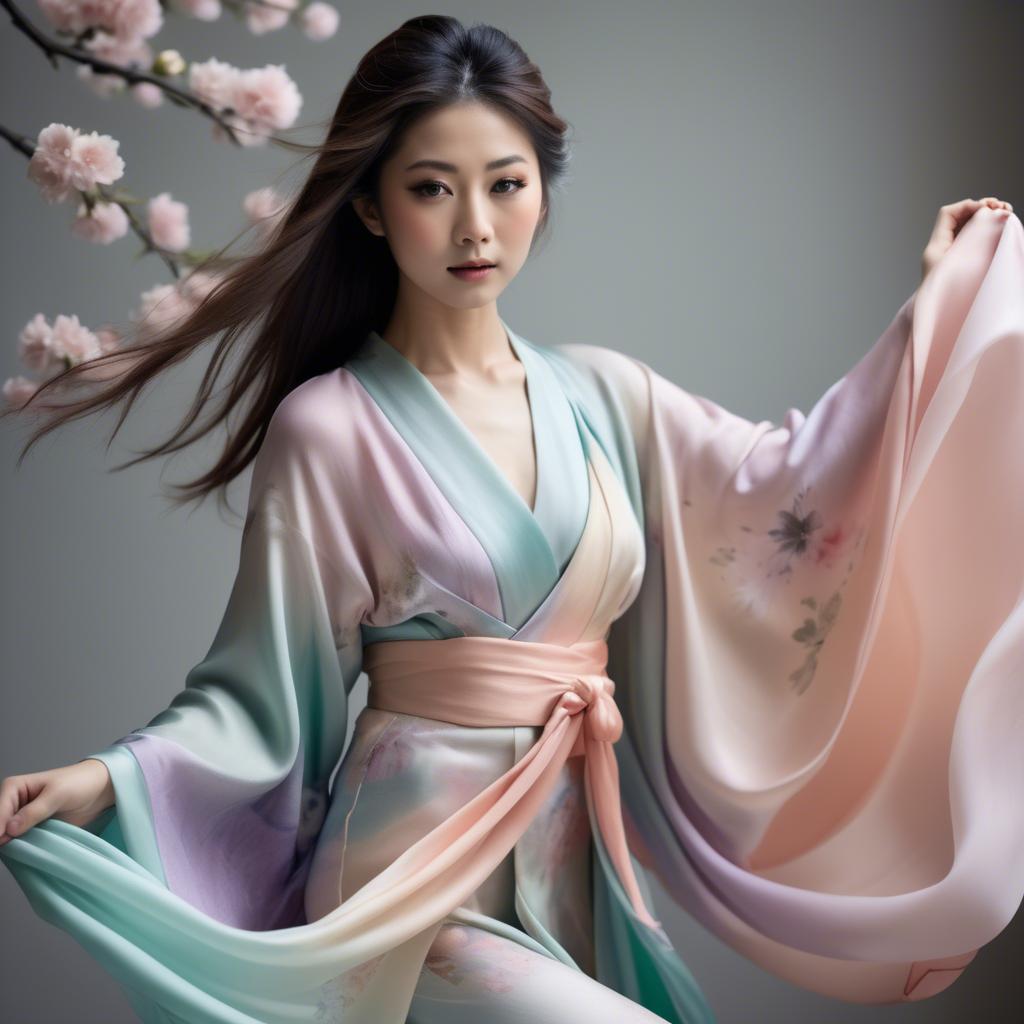 A stunning image of japanese beauty in flowing pastel silk.