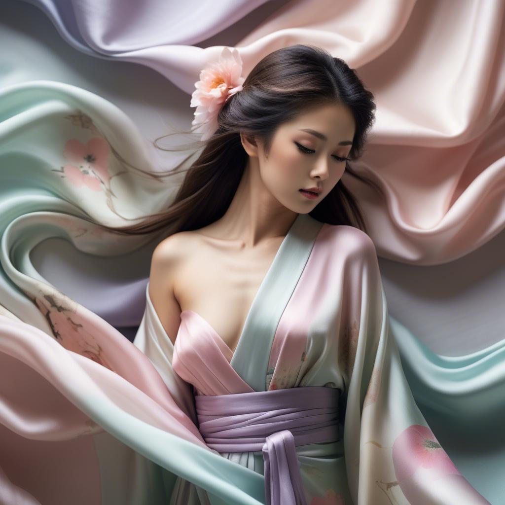 A stunning image of japanese beauty in flowing pastel silk.