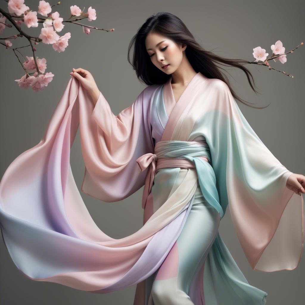 A stunning image of japanese beauty in flowing pastel silk.