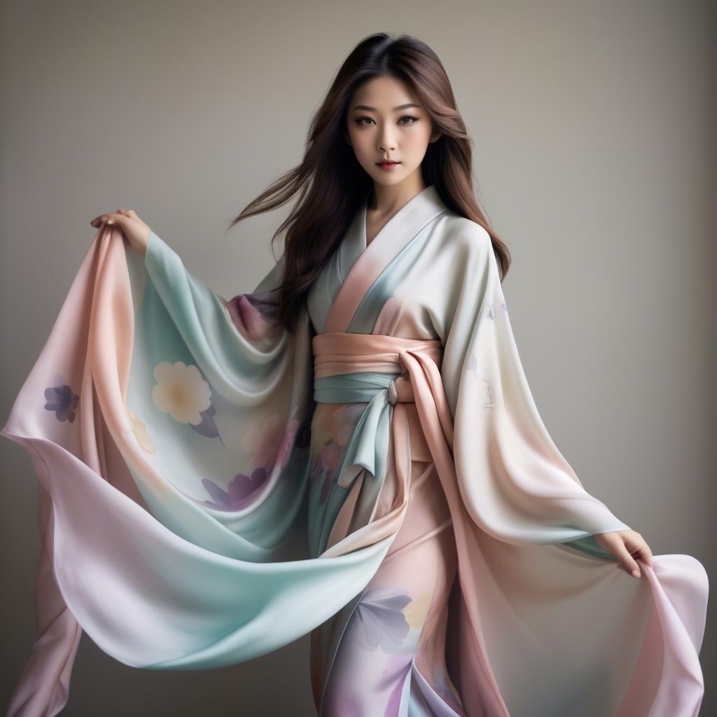 A stunning image of japanese beauty in flowing pastel silk.