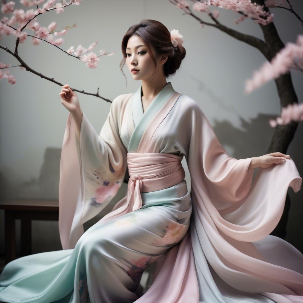 A stunning image of japanese beauty in flowing pastel silk.