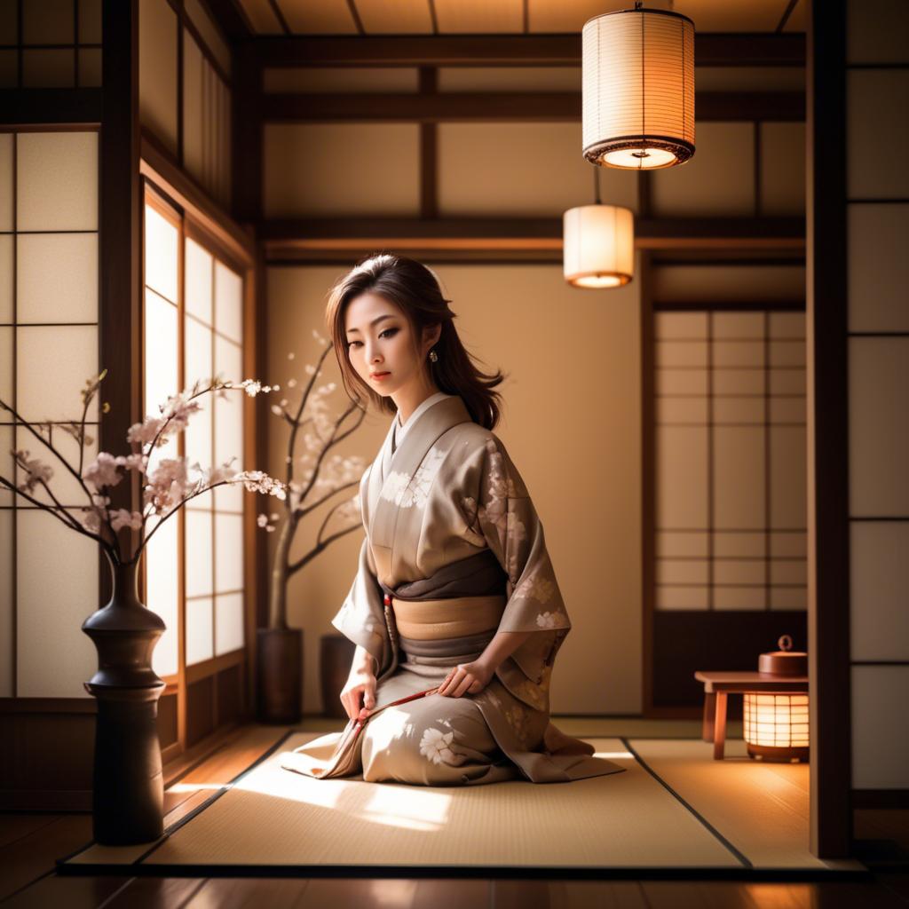 A stunning image of japanese elegance in warm lighting.