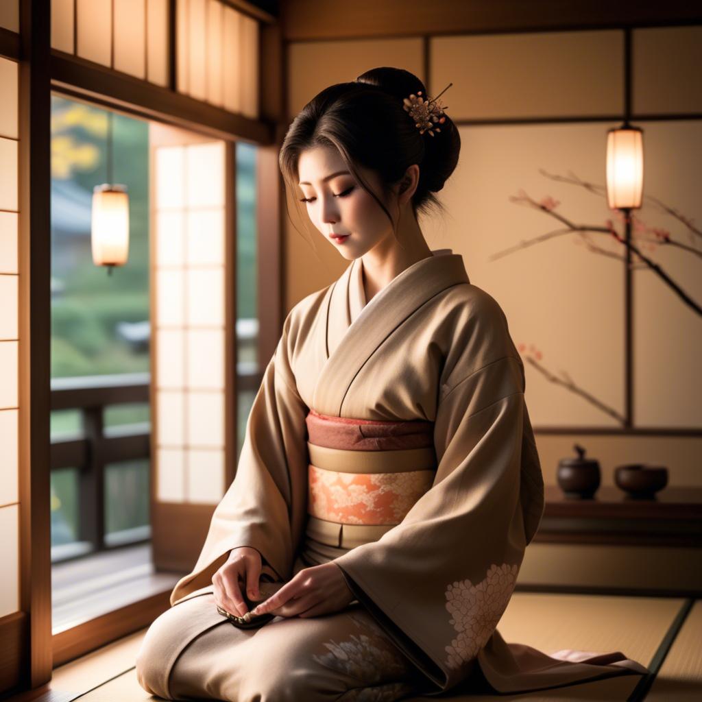 A stunning image of japanese elegance in warm lighting.