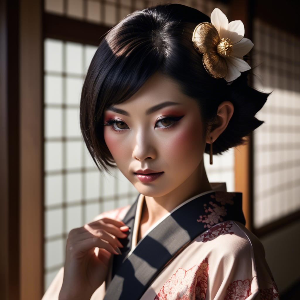 A stunning image of japanese glamour in soft shadows.