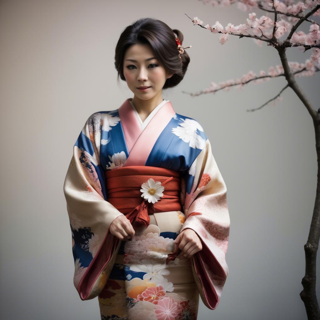 A stunning image of japanese woman in a silk kimono.
