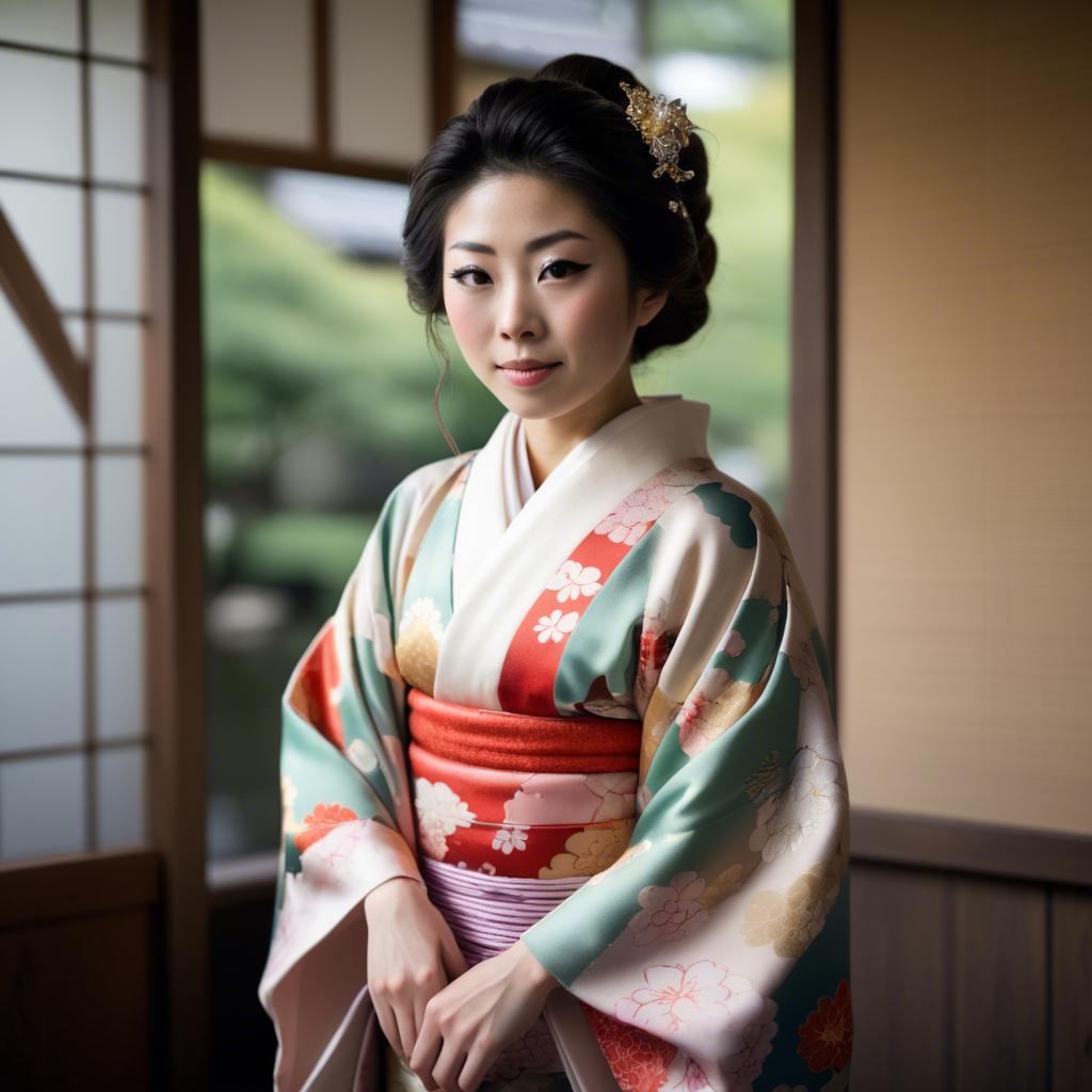 A stunning image of japanese woman in a silk kimono.