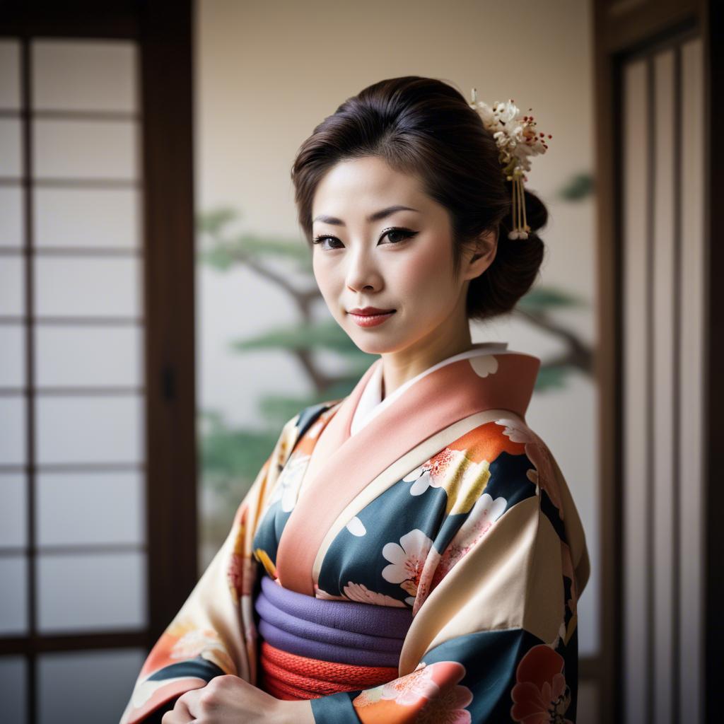A stunning image of japanese woman in a silk kimono.