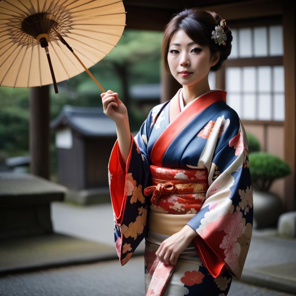 A stunning image of japanese woman in a silk kimono.