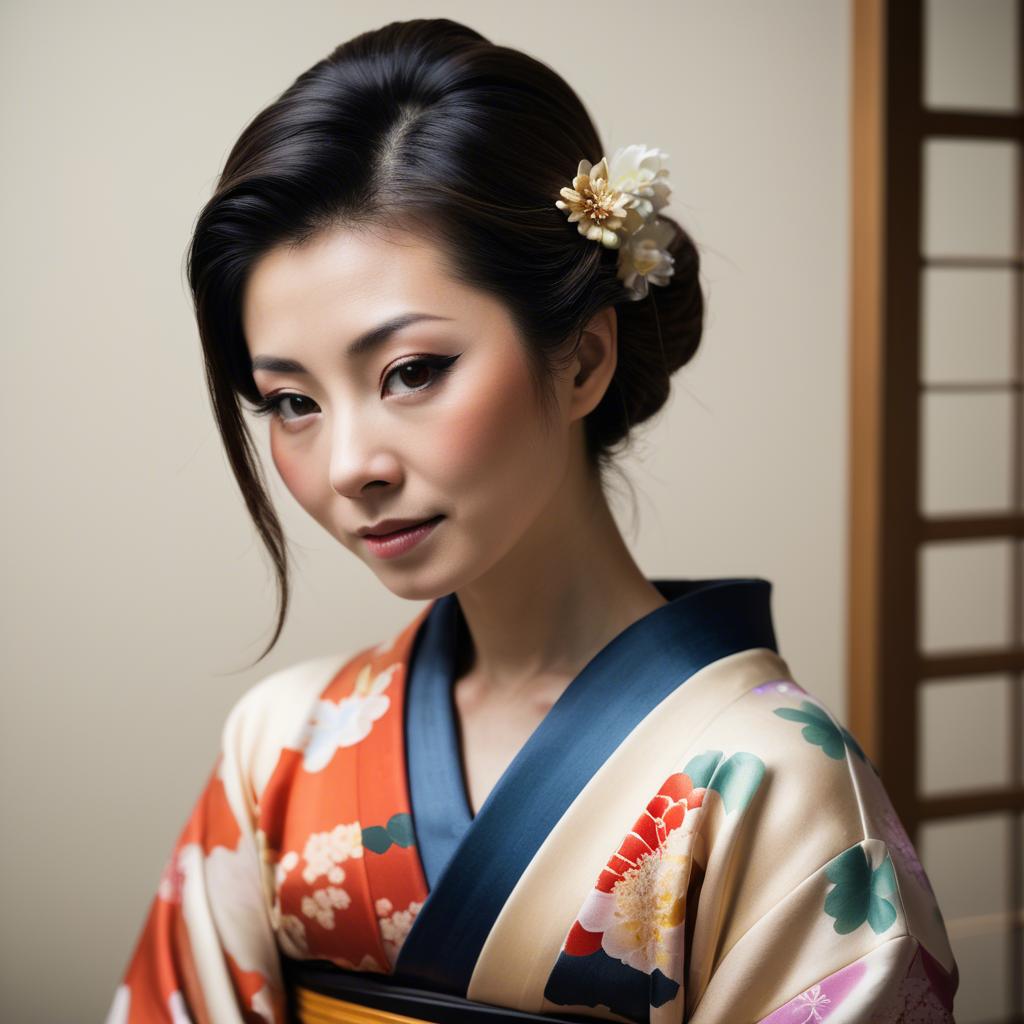 A stunning image of japanese woman in a silk kimono.