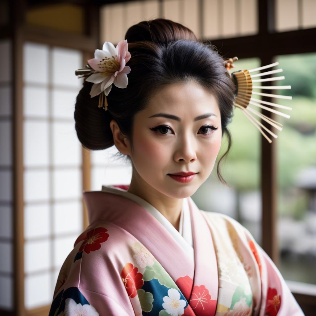 A stunning image of japanese woman in a silk kimono.