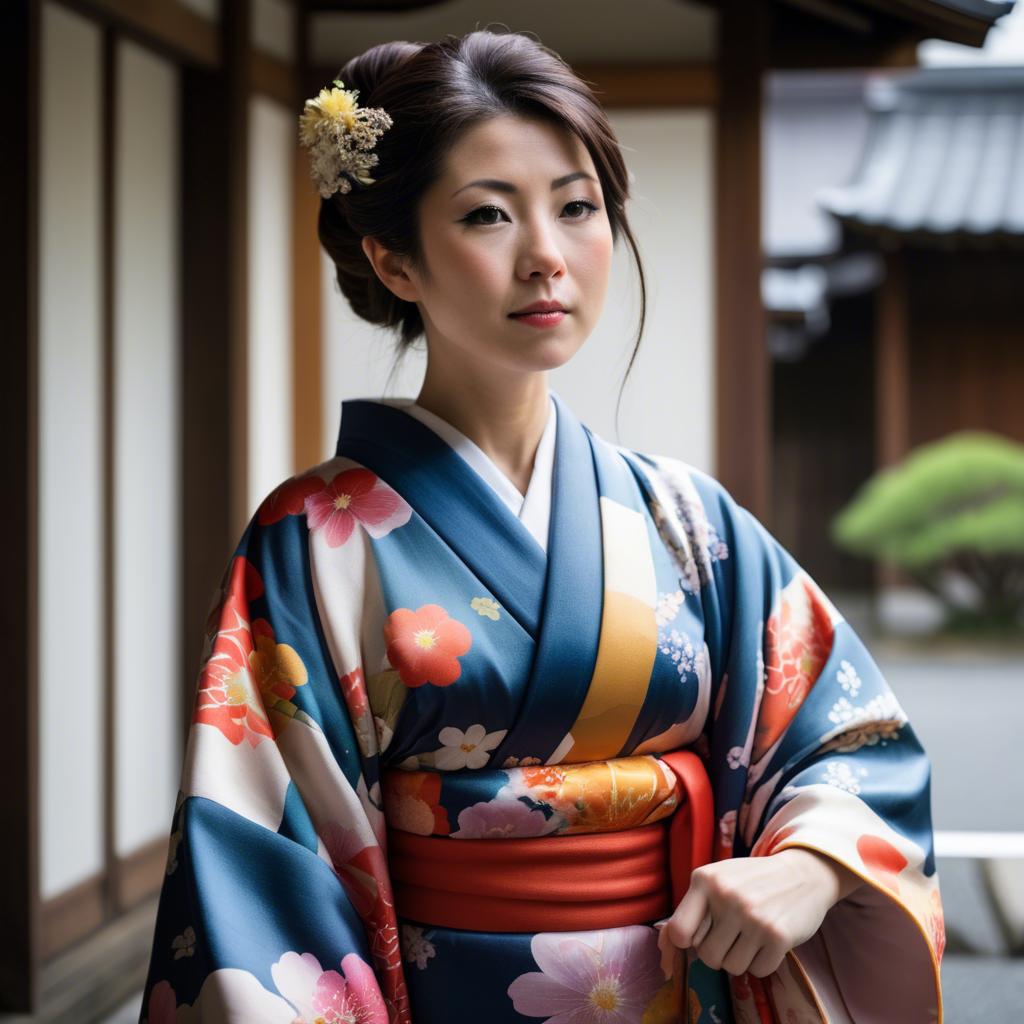 A stunning image of japanese woman in a silk kimono.