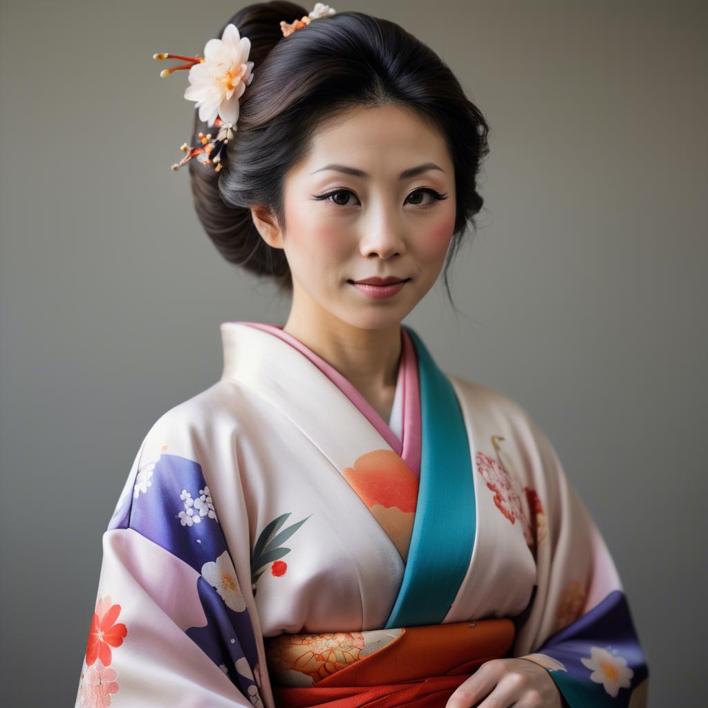 A stunning image of japanese woman in a silk kimono.