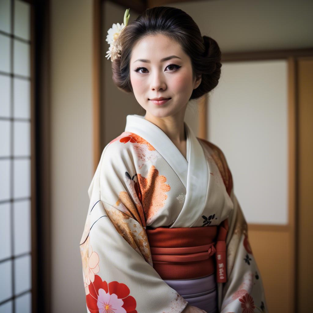 A stunning image of japanese woman in a silk kimono.