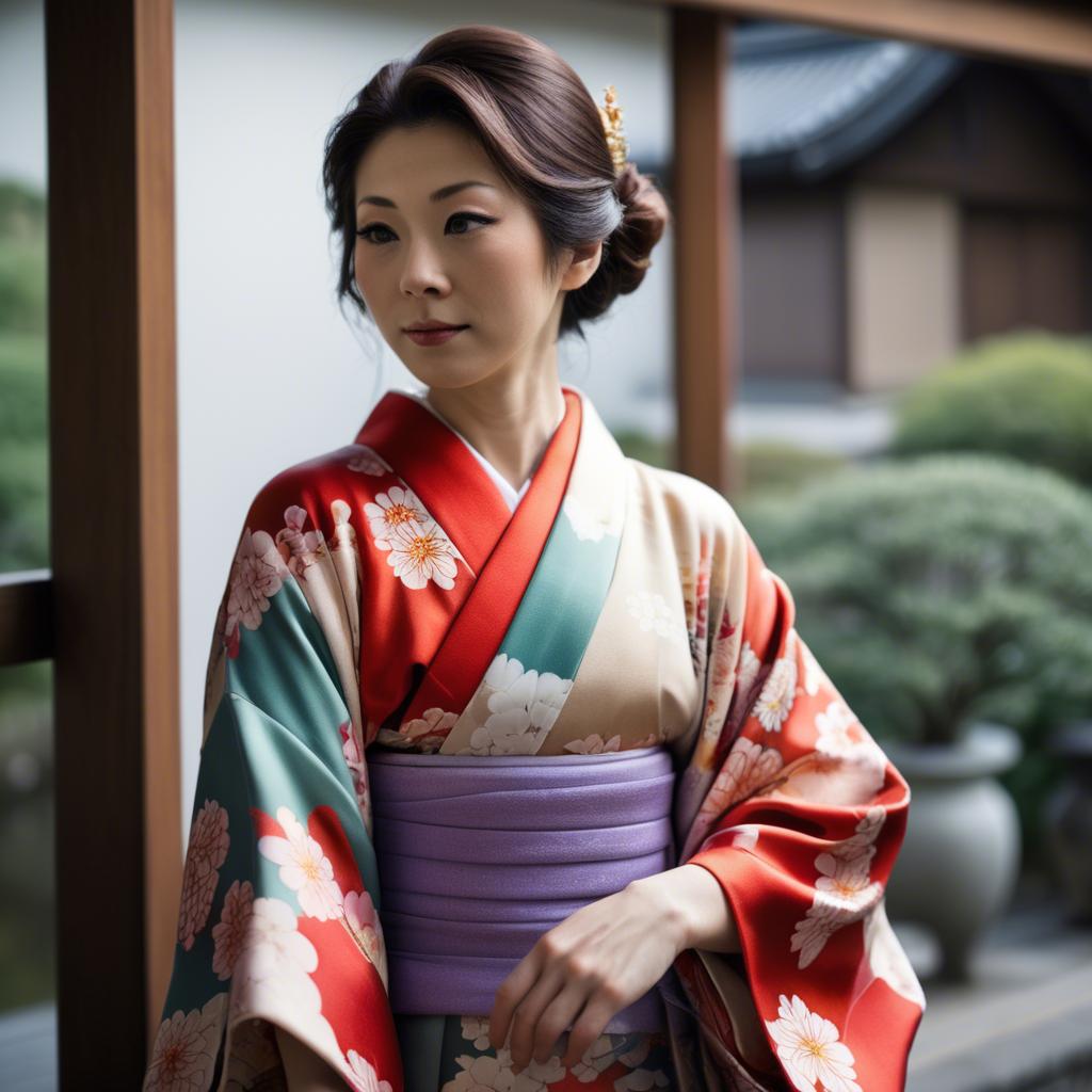A stunning image of japanese woman in a silk kimono.
