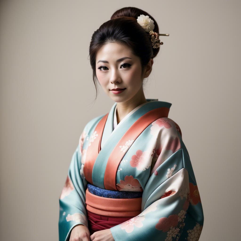 A stunning image of japanese woman in a silk kimono.