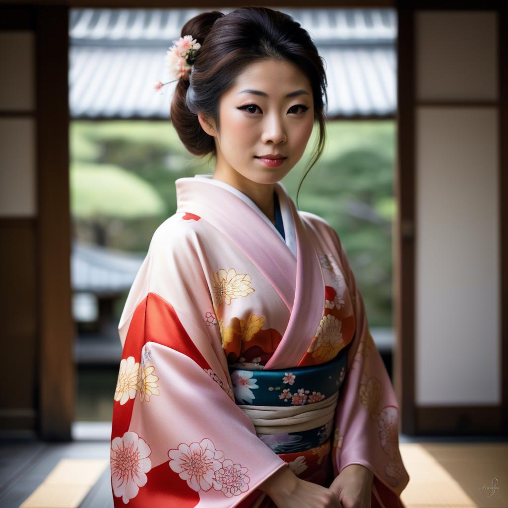 A stunning image of japanese woman in a silk kimono.