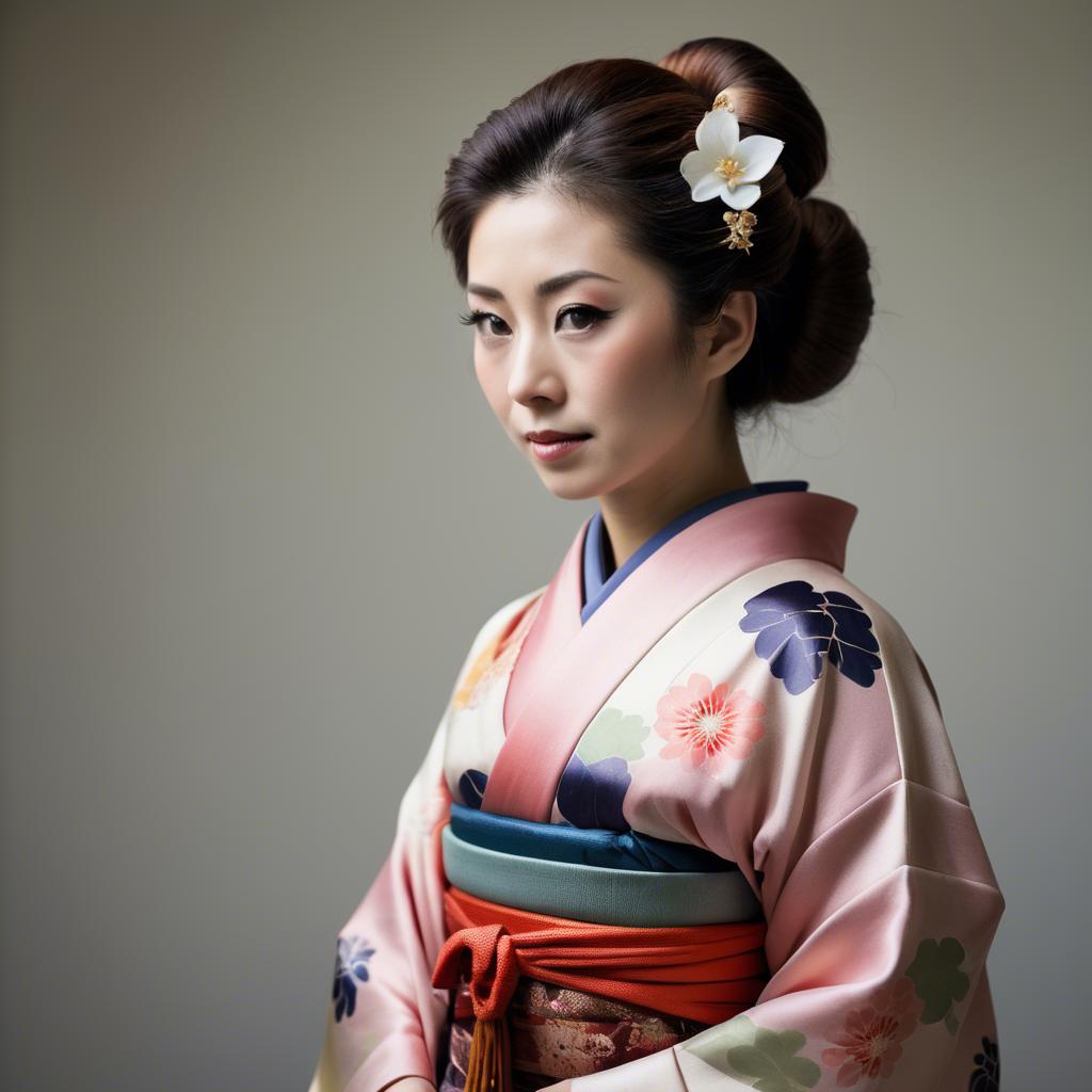 A stunning image of japanese woman in a silk kimono.