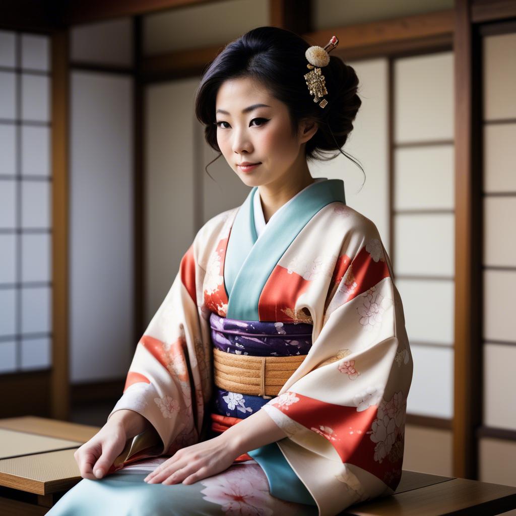 A stunning image of japanese woman in a silk kimono.