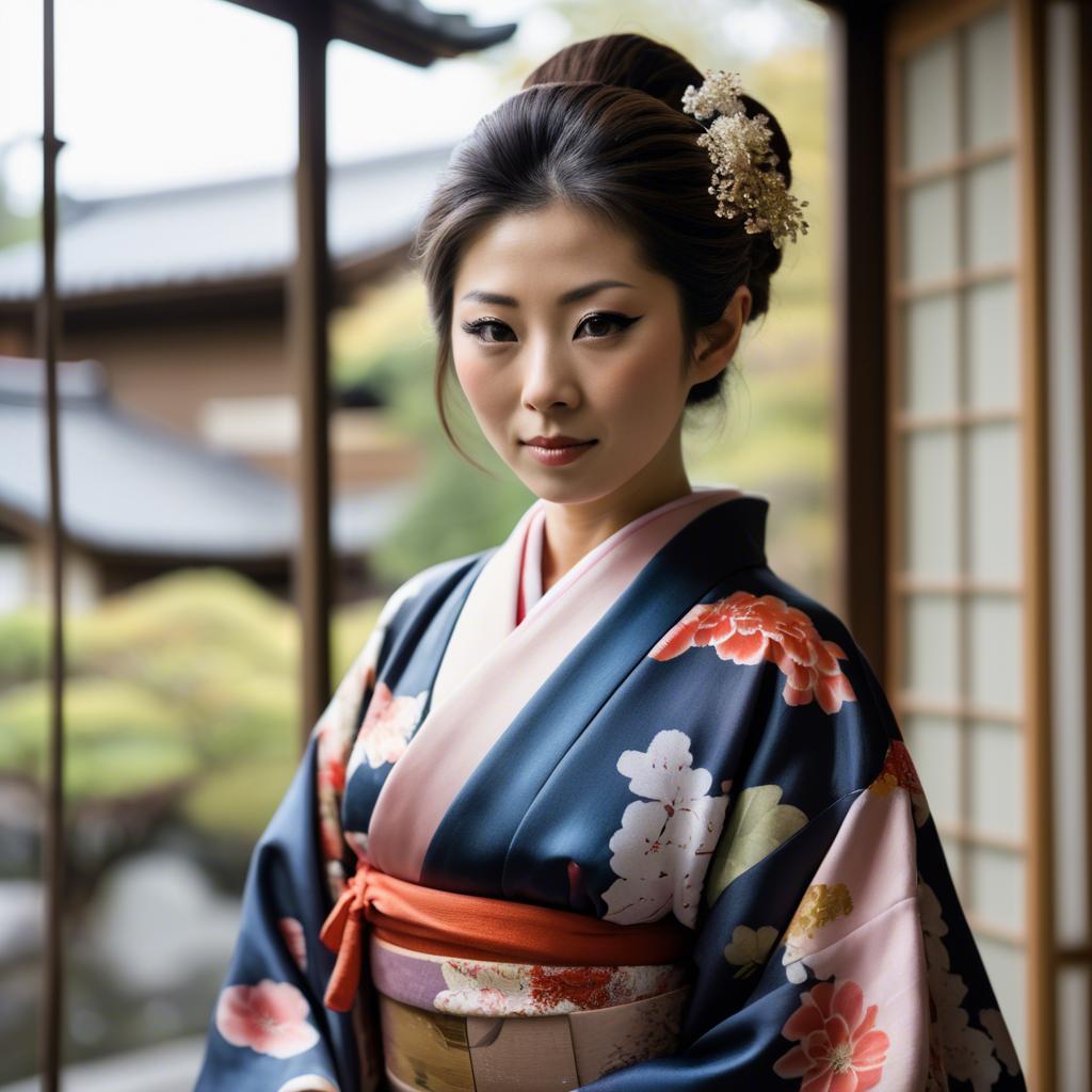 A stunning image of japanese woman in a silk kimono.