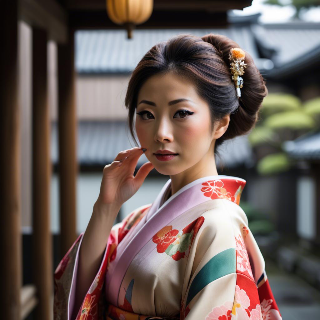 A stunning image of japanese woman in a silk kimono.
