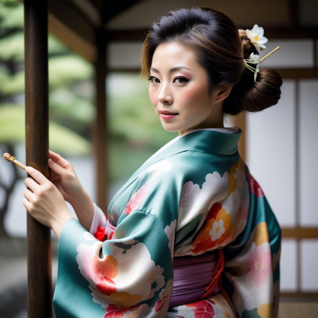 A stunning image of japanese woman in a silk kimono.