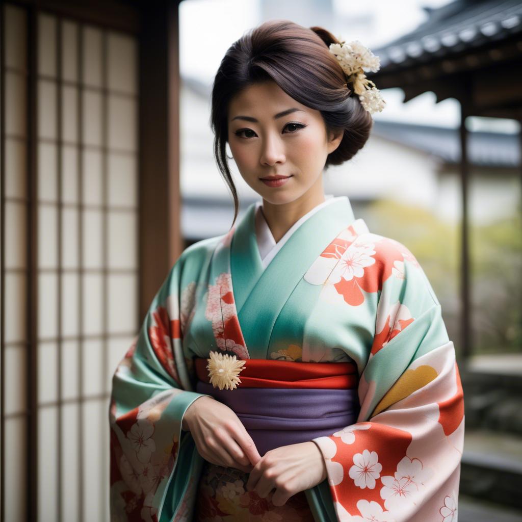 A stunning image of japanese woman in a silk kimono.