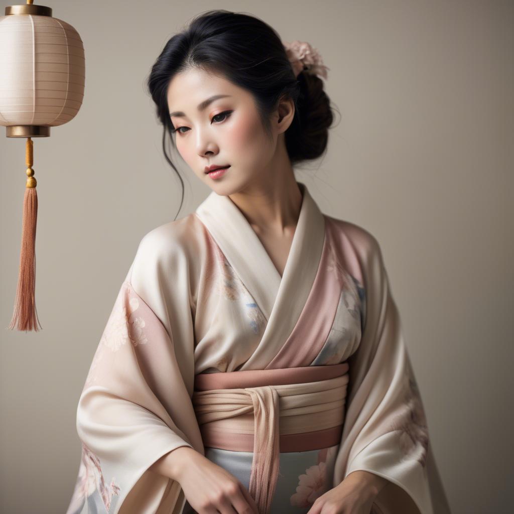 A stunning image of japanese woman in delicate silk tones.