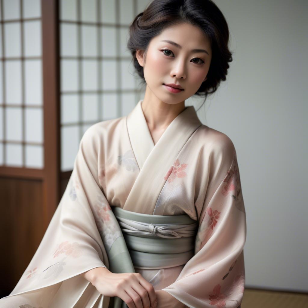 A stunning image of japanese woman in delicate silk tones.