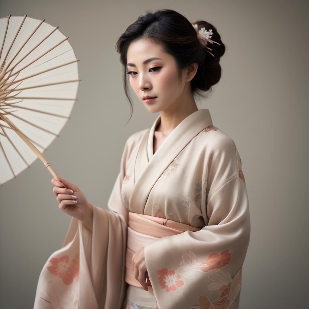 A stunning image of japanese woman in delicate silk tones.