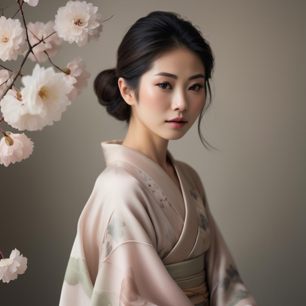 A stunning image of japanese woman in delicate silk tones.