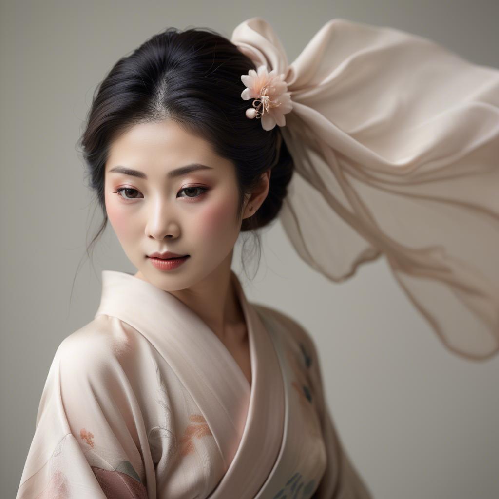 A stunning image of japanese woman in delicate silk tones.